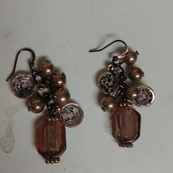 Brown Leopard Spot Glass Bead Earrings NWOT - Picture 5 of 7